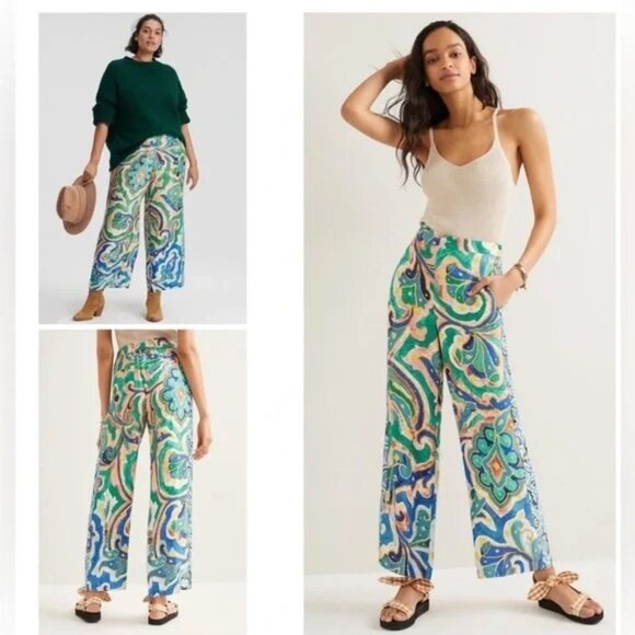 Maeve Anthropologie Rhiannon Satin Cropped Flare Pants Wide Leg 4P - Picture 2 of 7